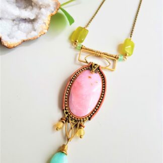 Collier Sautoir long Bohème chic Rhodochrosite