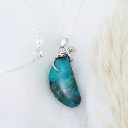 Pendentif Salamandre - Argent & Turquoise face